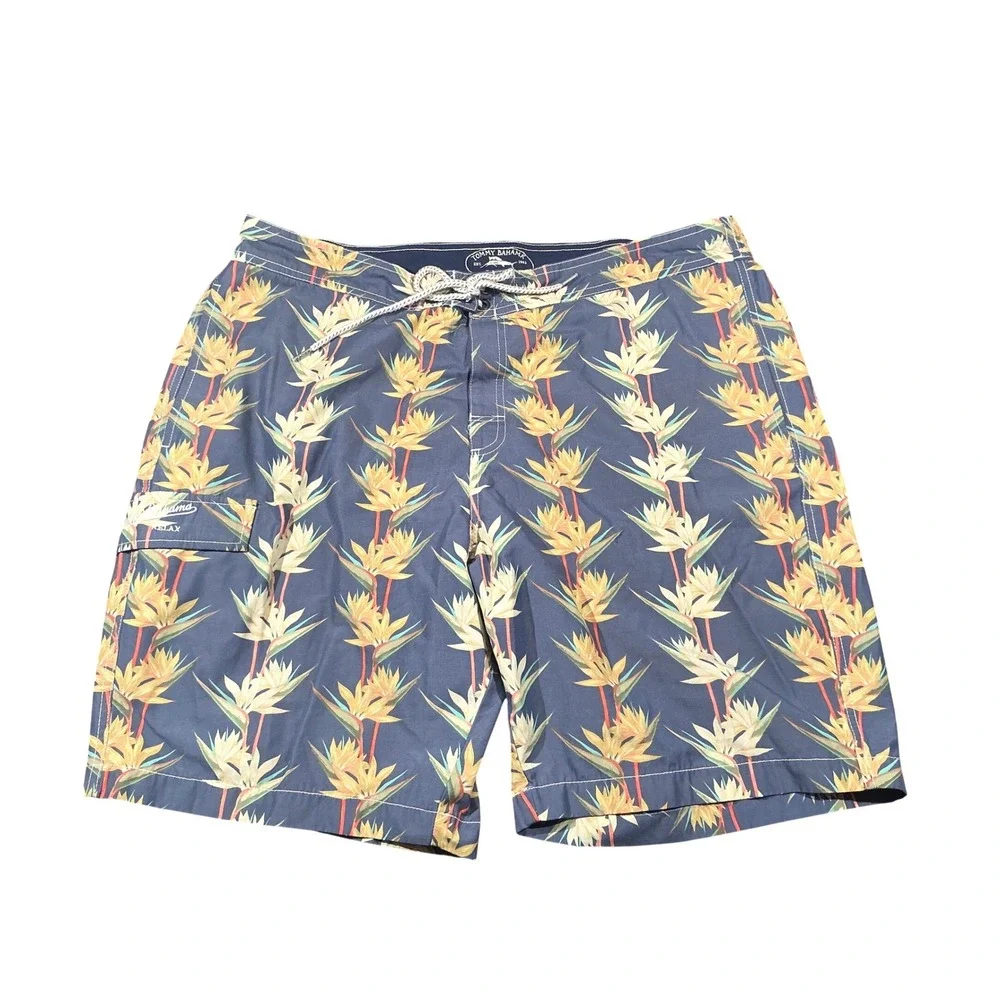 Tommy Bahama Relax Mens XL Blue Bird of Paradise Floral Board Shorts Swim Trunks